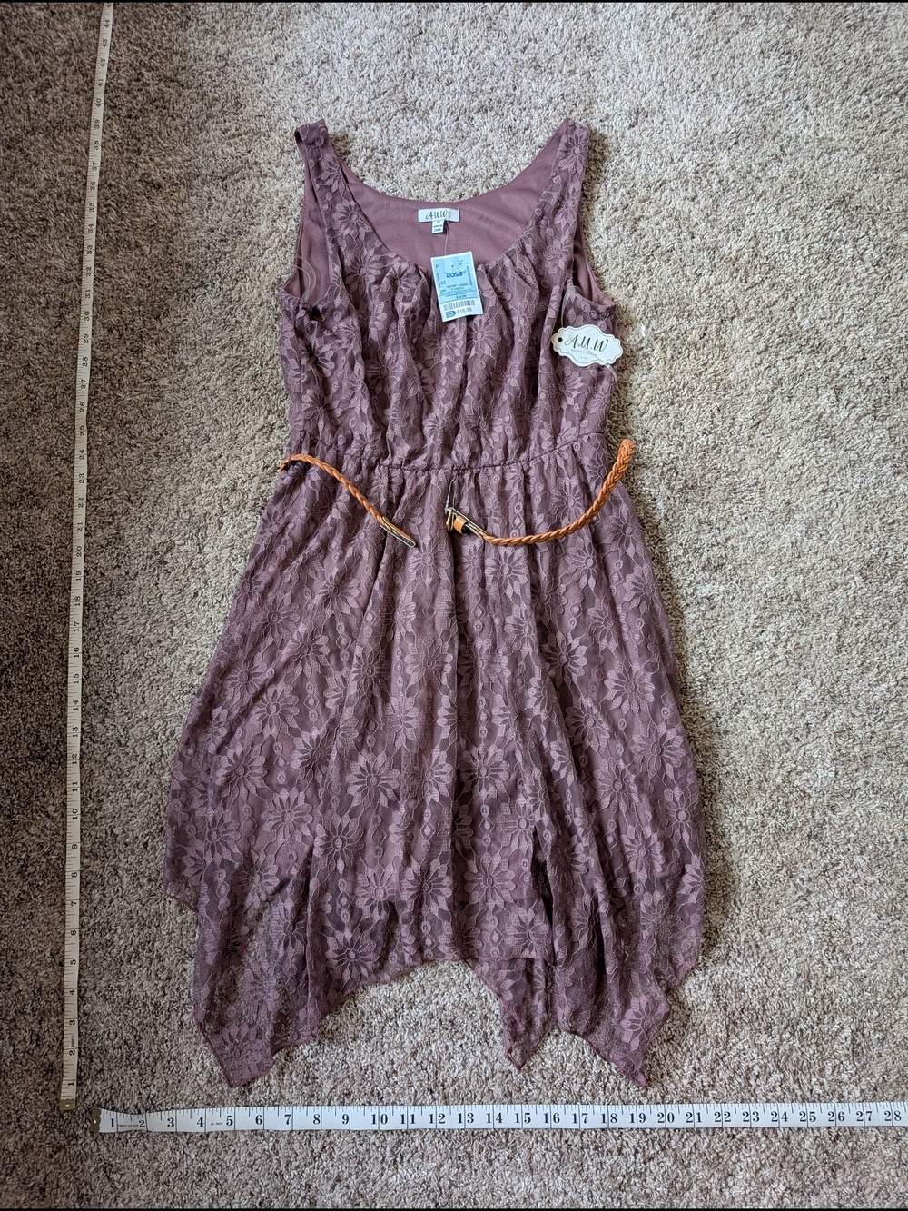 Mauve Lace Tank Dress with Braided Belt